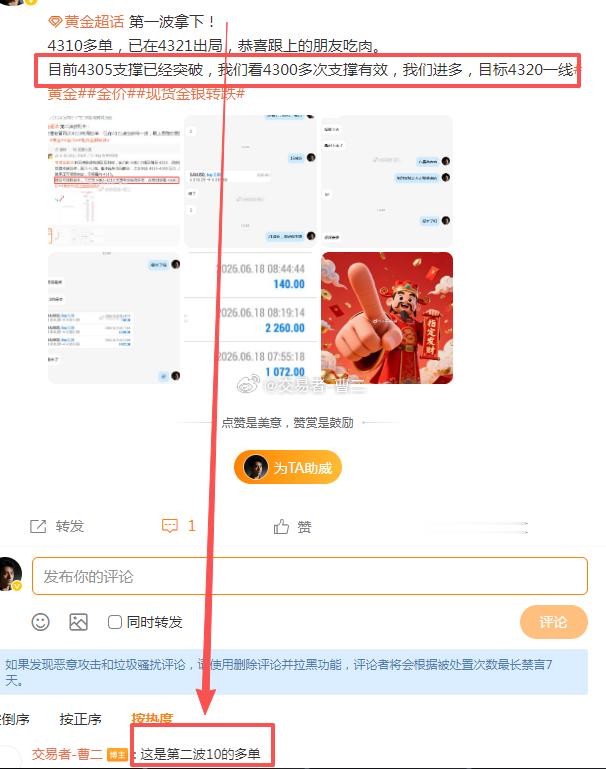 黄金 第三波拿下！黄金跌至4301止跌开始上涨，老曹选择4302布局的多单，已在