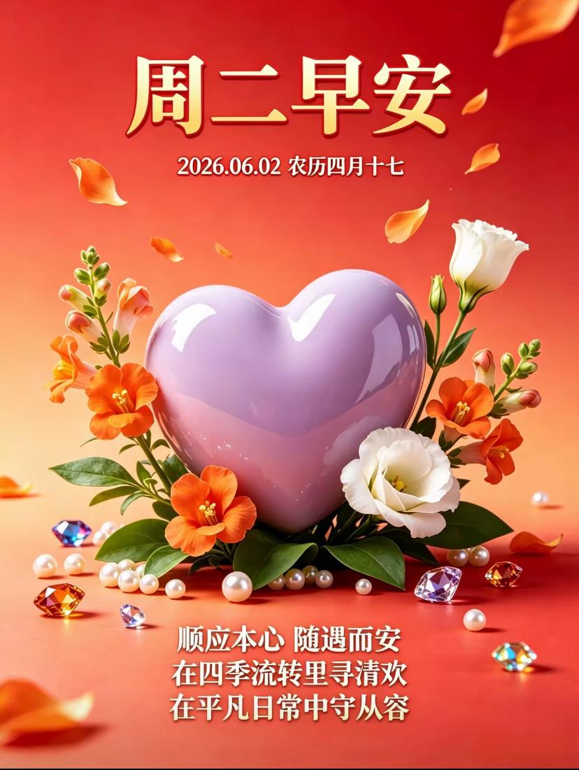🌺☘️6./2.周二早安.携好运日日相伴🌺

🌸夏风绕檐，暖阳铺地。迎来惬