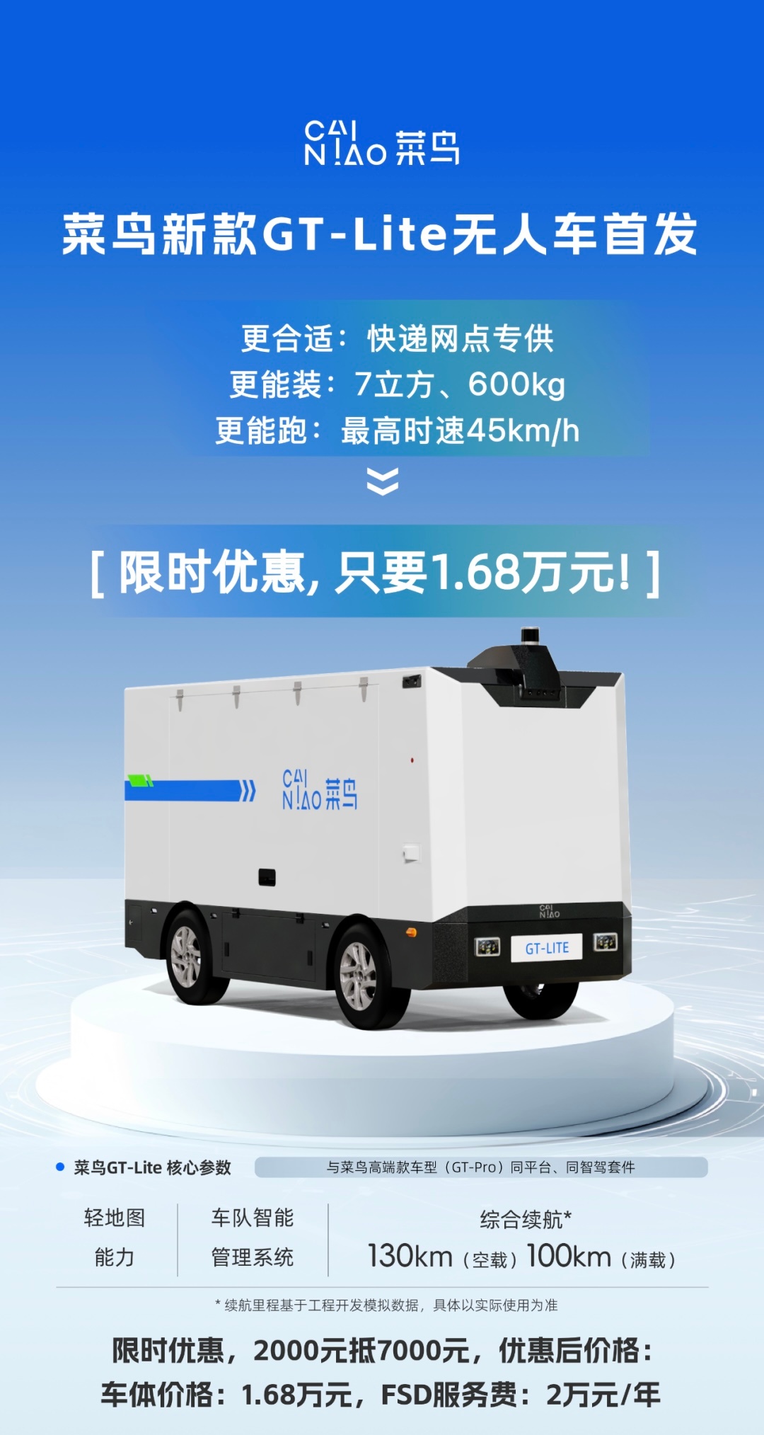 这种快递无人车在路上见过吧？申通快递与菜鸟无人车达成战略合作。菜鸟无人车预售价1