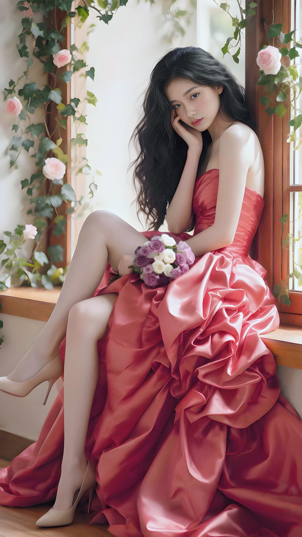 什么样的身材会美到犯规?各种唯美壁纸 分享几张精美的手机壁纸。 
抱着花坐在窗边