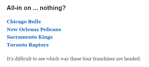 ESPN发了一篇文章，给NBA30队分门别类，看他们新赛季All-in（全部押注