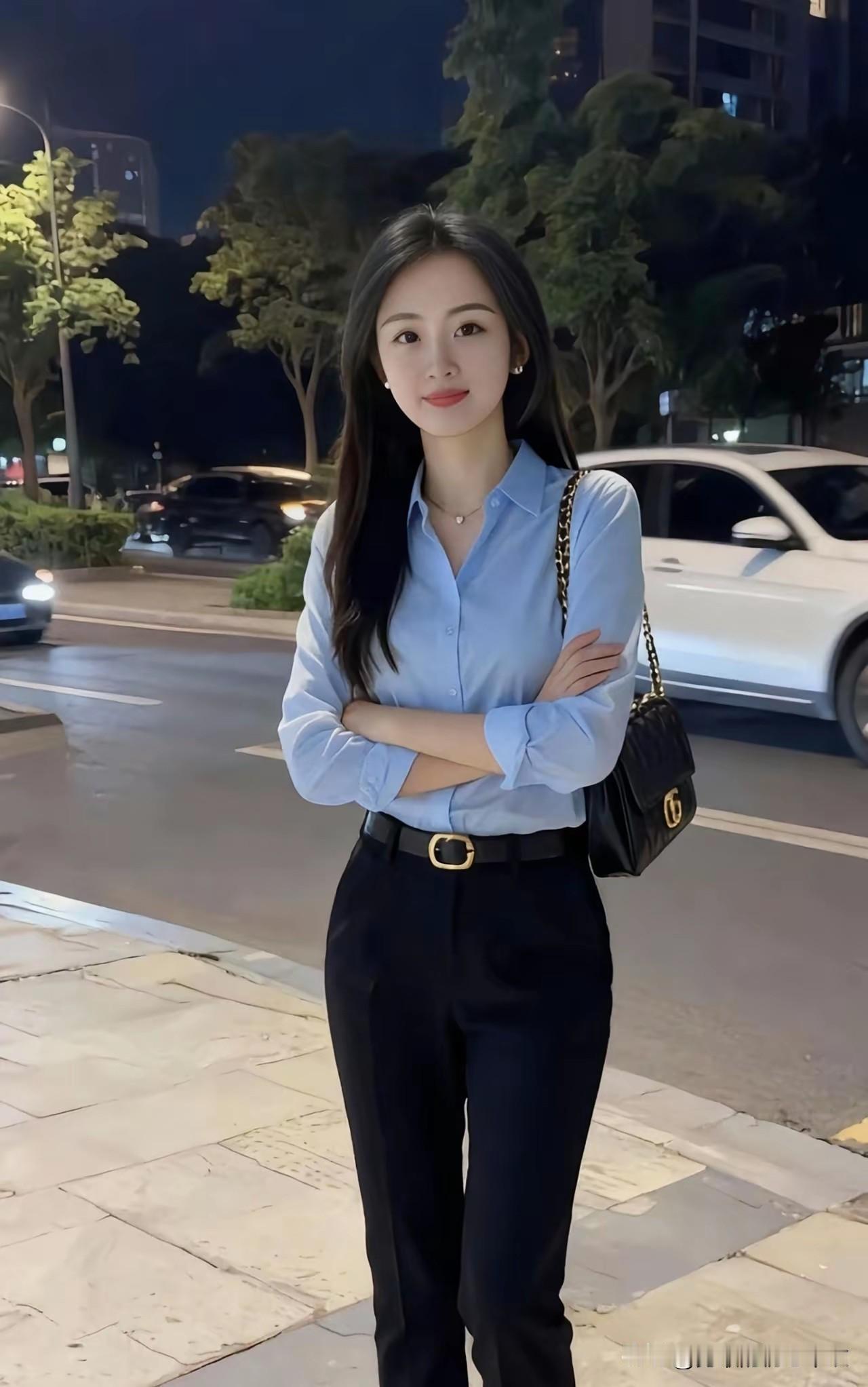 都市夜色下的优雅穿搭，自信的步伐，尽显时尚魅力！