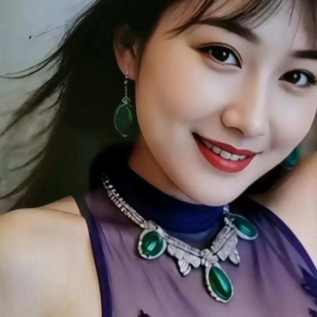 优雅甜美的妆容，绿色耳环与项链的点缀，散发着迷人的魅力！紫色小花耳饰 绿色小花朵