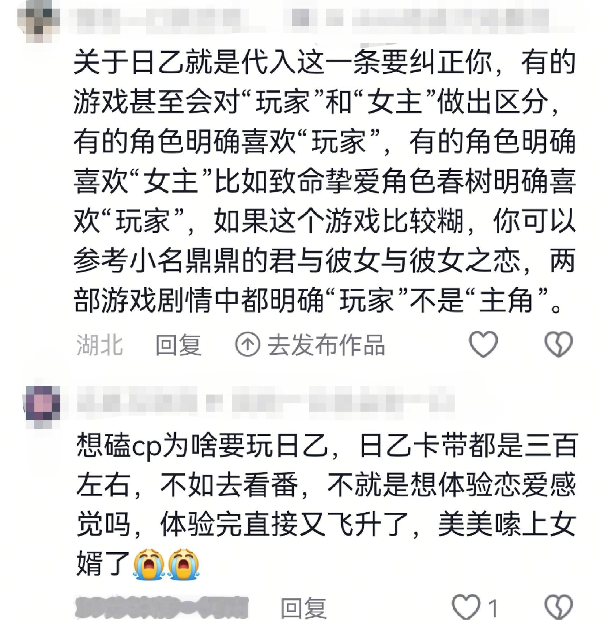 阅览某女性向帖子，见有人向其他路人表示“日乙都是代入”言论科普之，被狠狠撕咬……
