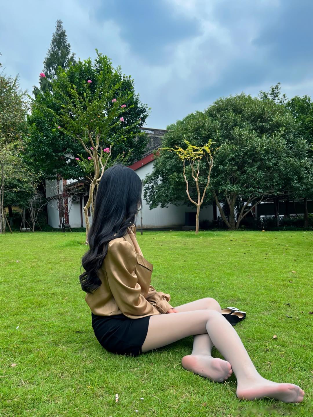 绿草地上坐着 ​​​