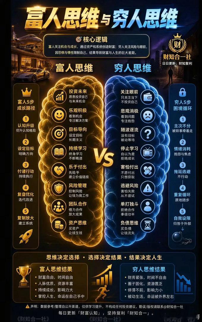 同样努力赚钱，为何有人越活越富足，有人一辈子困在穷循环？刷到一张深度拆解贫富思维