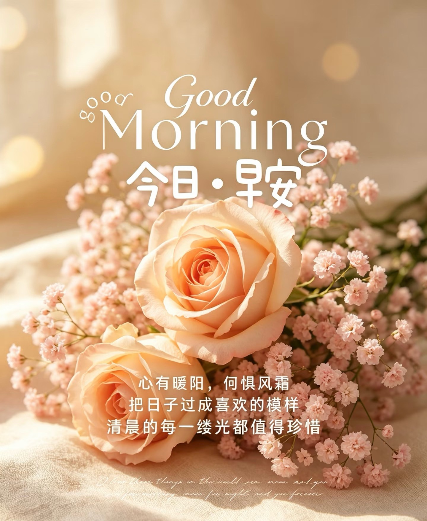 早安 花自向阳开，人自向前走，新的一天，奔走在自己的热爱里，边努力边快乐，愿你我