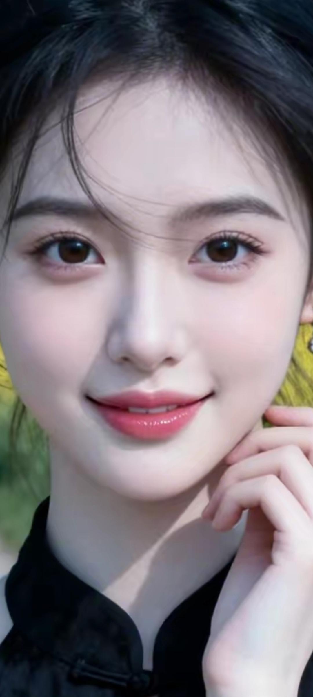 温柔甜美的微笑，黑发红唇的完美搭配，尽显东方女性的优雅魅力。