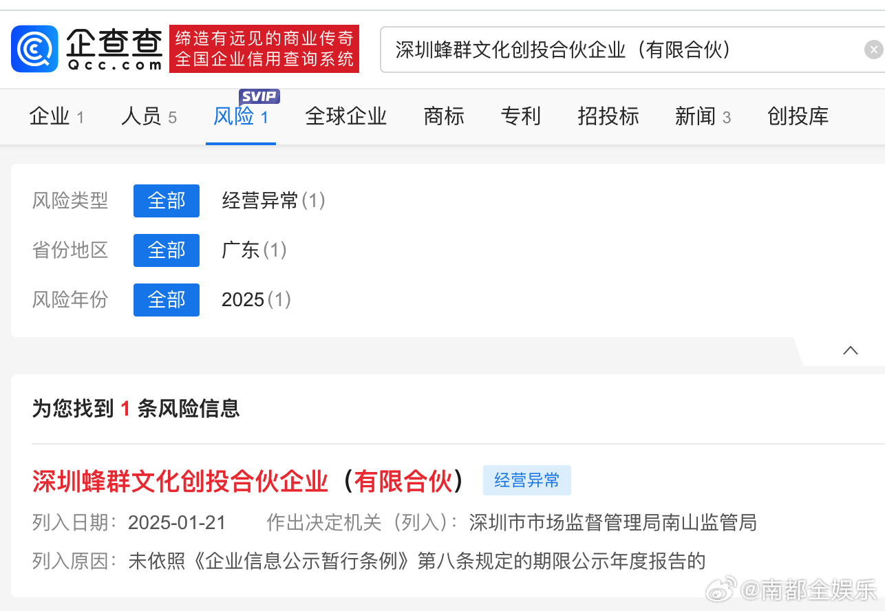 留几手关联蜂群公司经营异常  留几手持股蜂群公司经营异常 据企查查APP显示，近