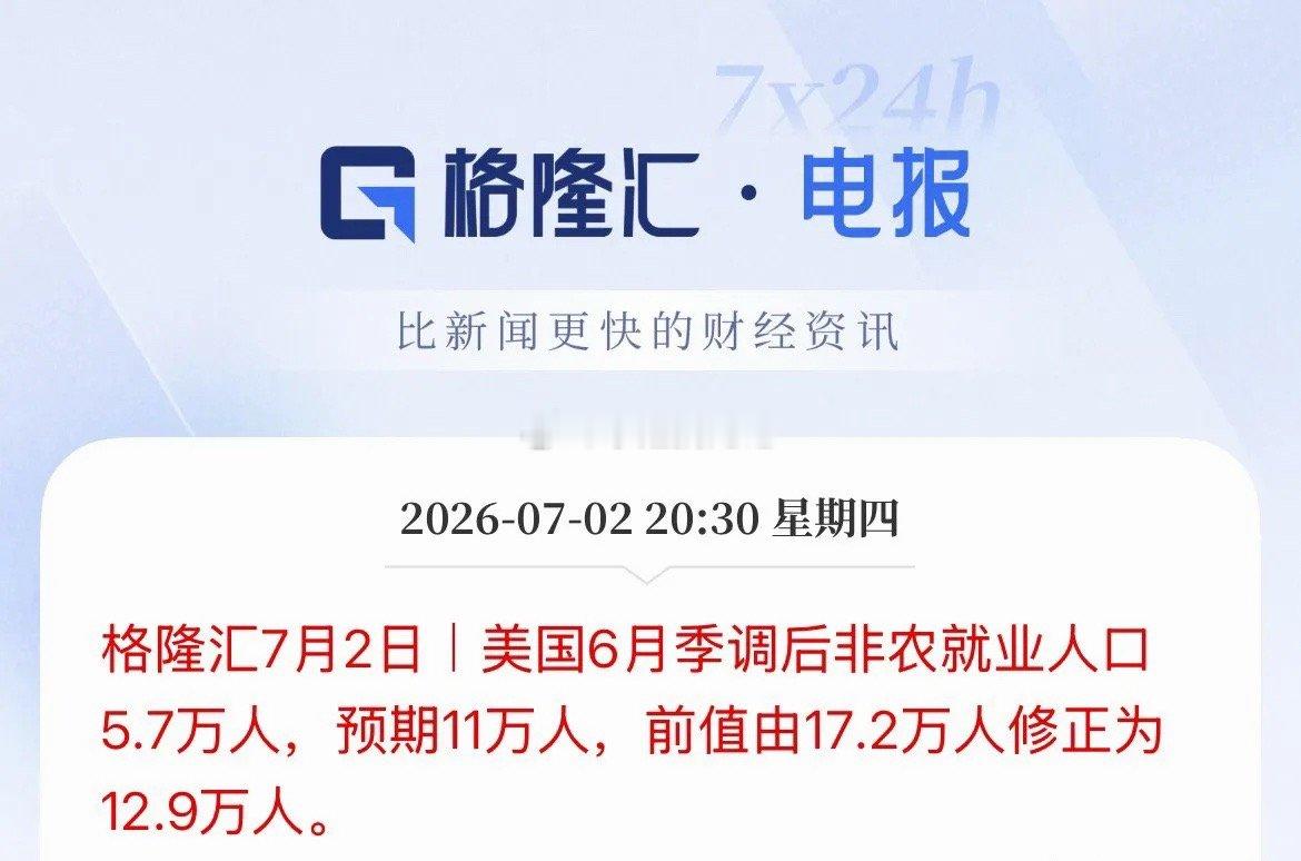 大大利好啊！美国6月非农大幅不及预期，直接“腰斩”了，市场预估11万给市场注入一