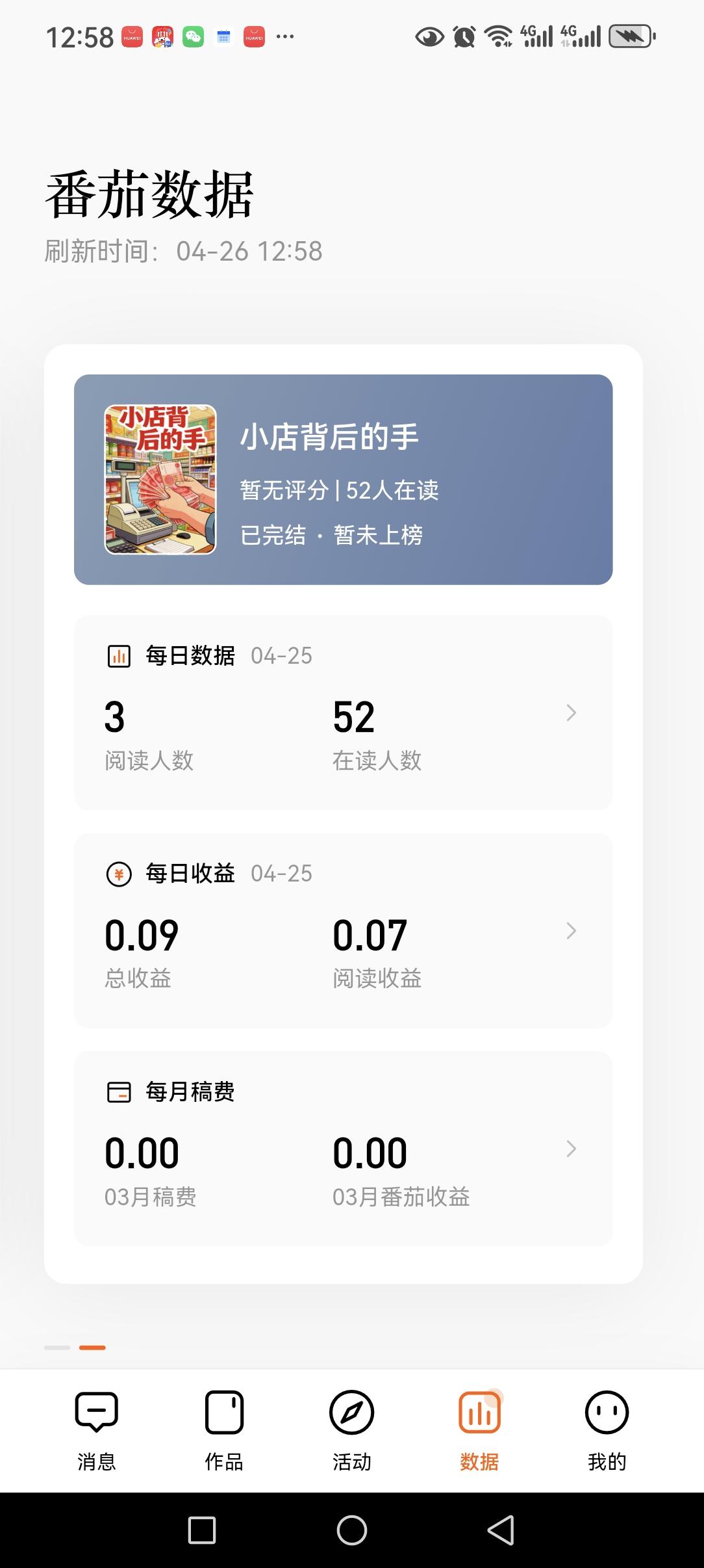 翻到上本完结文的数据，居然还有52个在读的读者。
当初写的时候，总觉得时间线乱、