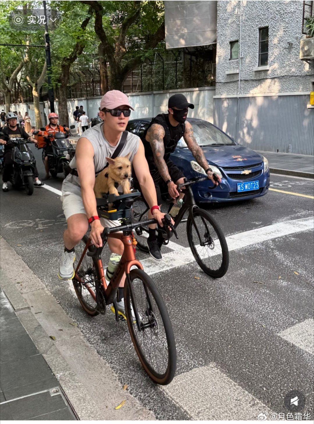 真是个能带动时尚的人，带小狗骑车，好松弛，不建议模仿。 