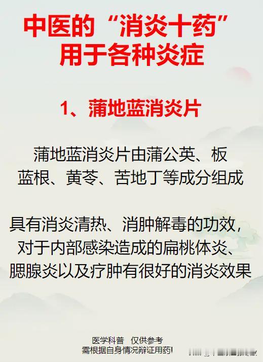 中医的“消炎十药”用于各种炎症！

炎症，也称为“发炎”，是机体对于刺激的一种防