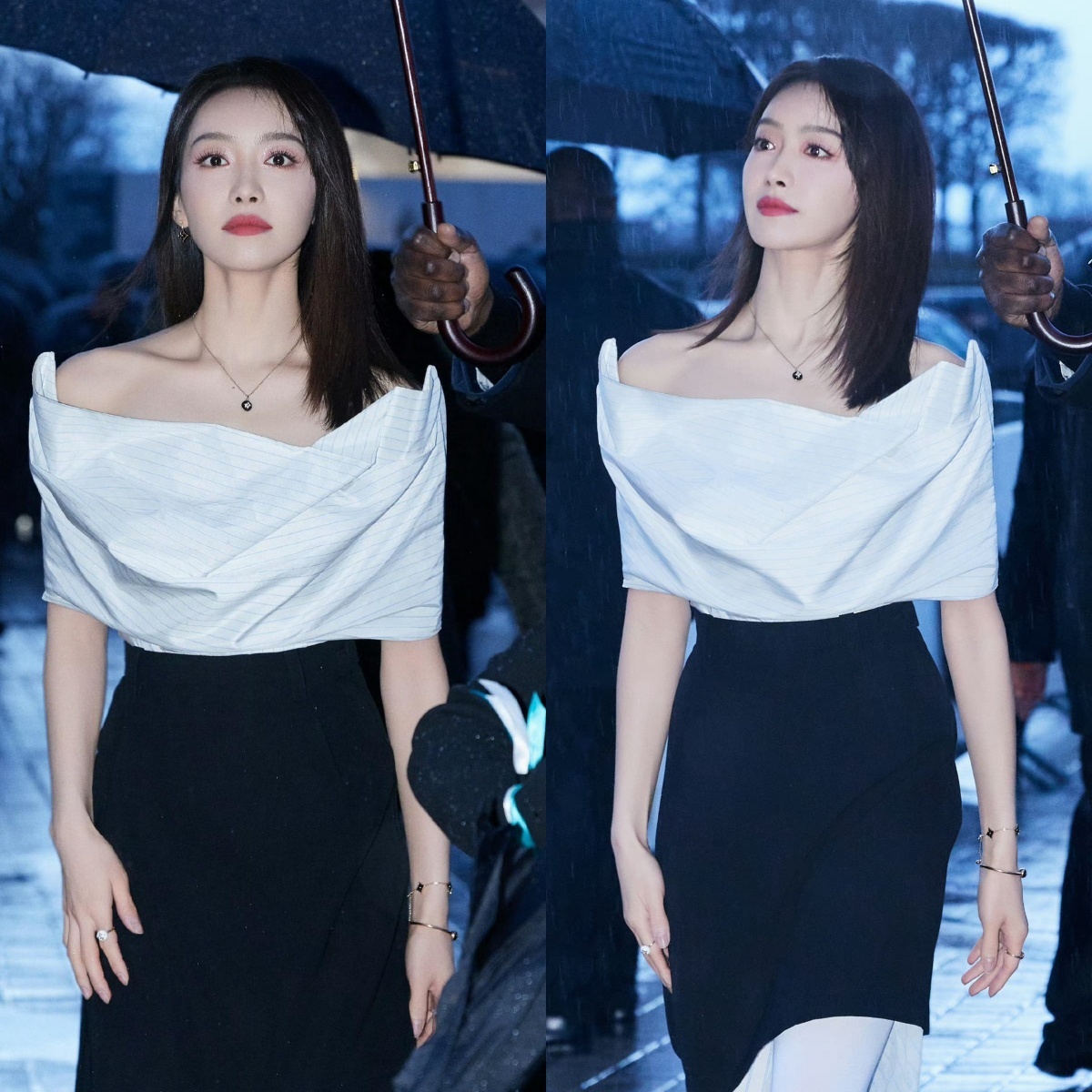 宋茜手机壁纸，优雅明艳的黑白色彩穿搭。宋茜