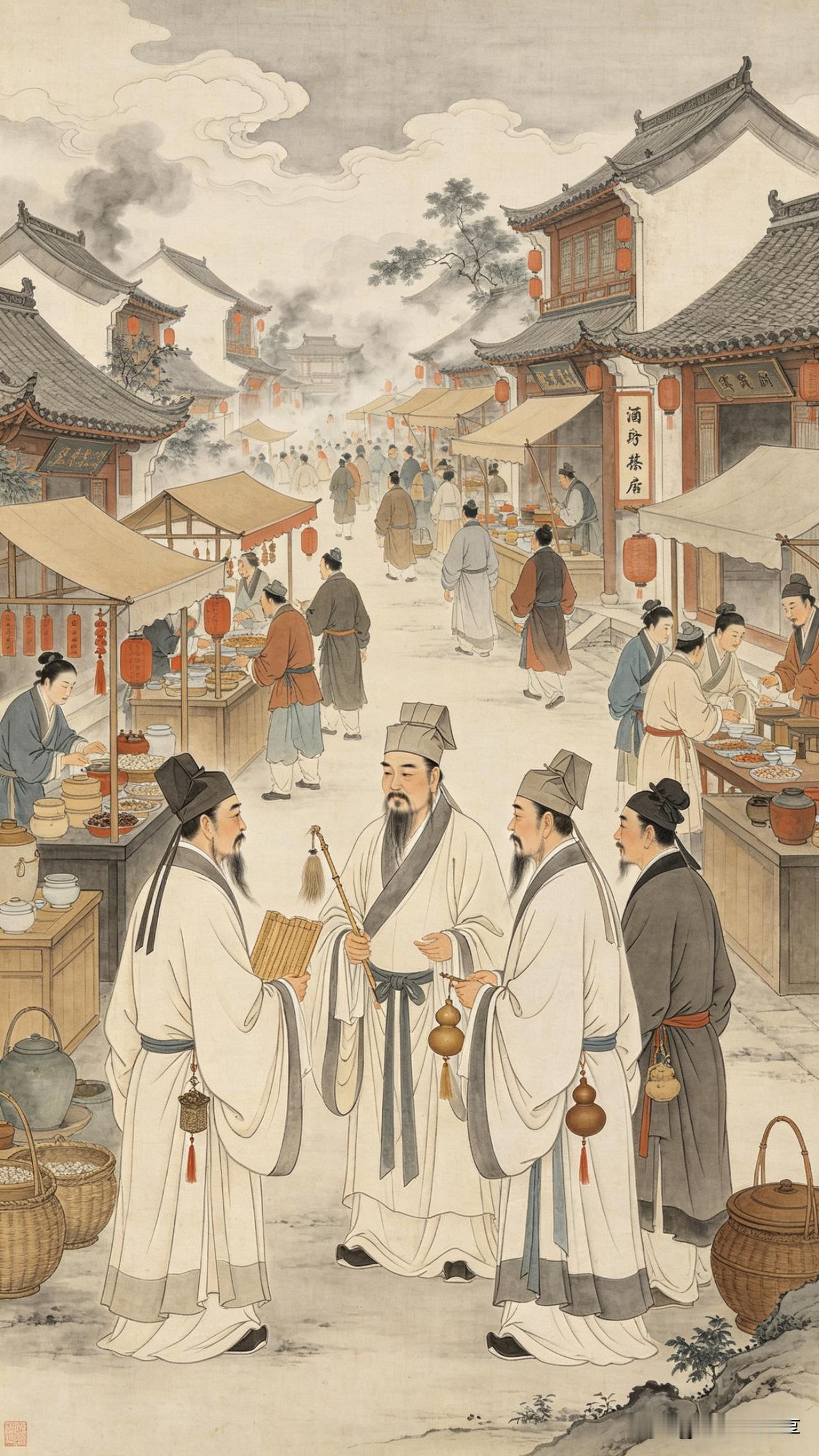 鹧鸪天·古街雅集

十里长街烟火稠，
酒旗茶幌映层楼。
喧阗市井藏真趣，
错落衣