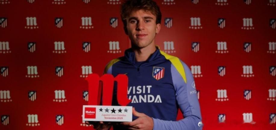 巴勃罗·巴里奥斯当选马德里竞技十一月最佳球员，该评选由球迷投票产生，在领奖后，巴