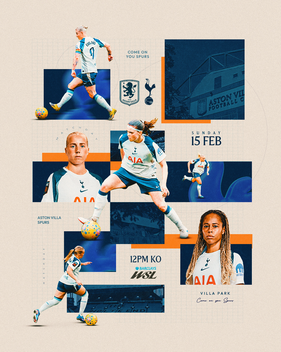 热刺女足比赛日 🌟🆚 阿斯顿维拉🏟️ 维拉公园🏆 英超女足联赛⏰ 12p