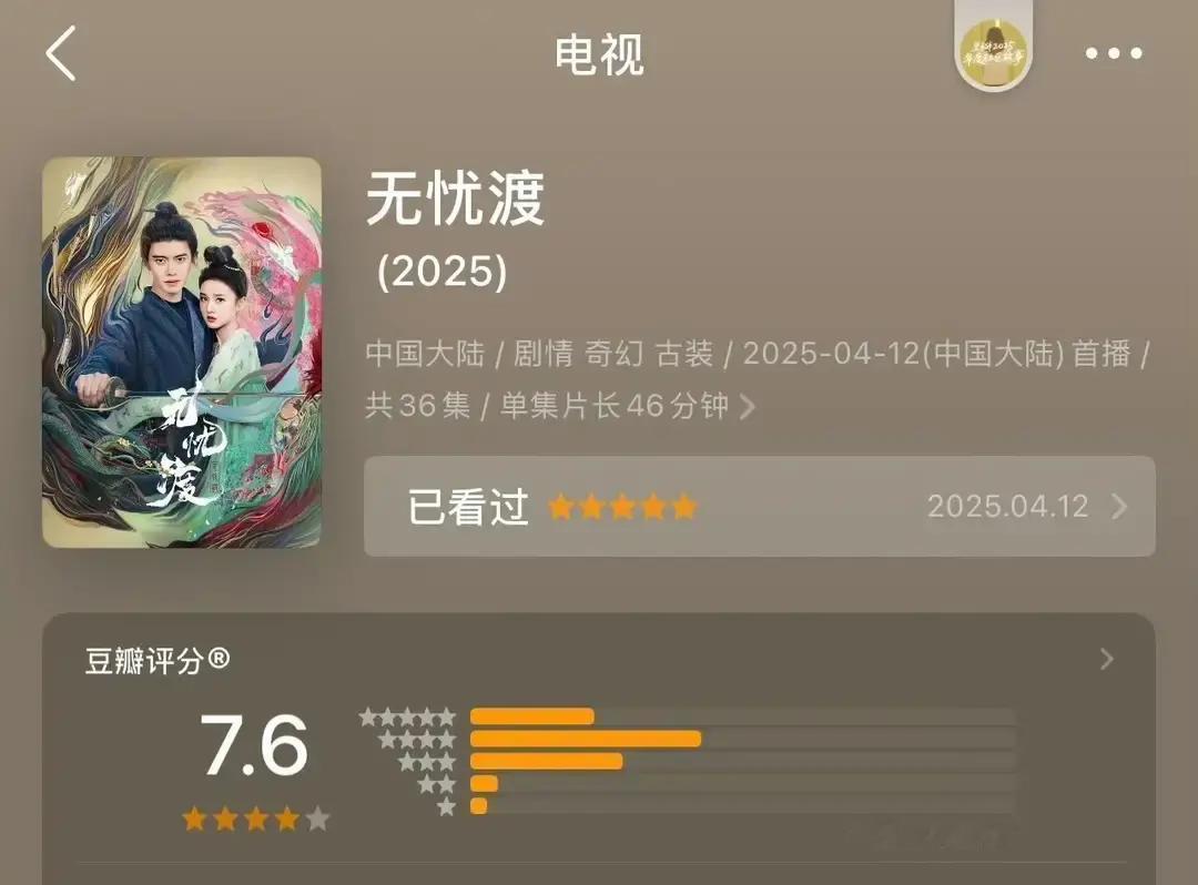 这剧播出半年了。豆瓣评分从初期慢慢涨到了7.6分。在同类题材里暂时排第一。
 