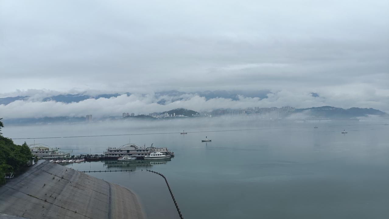 长江是一如既往的美
现在更是美到没边
因为一场雨
蒙上几朵若隐若现的云雾
愈发娇