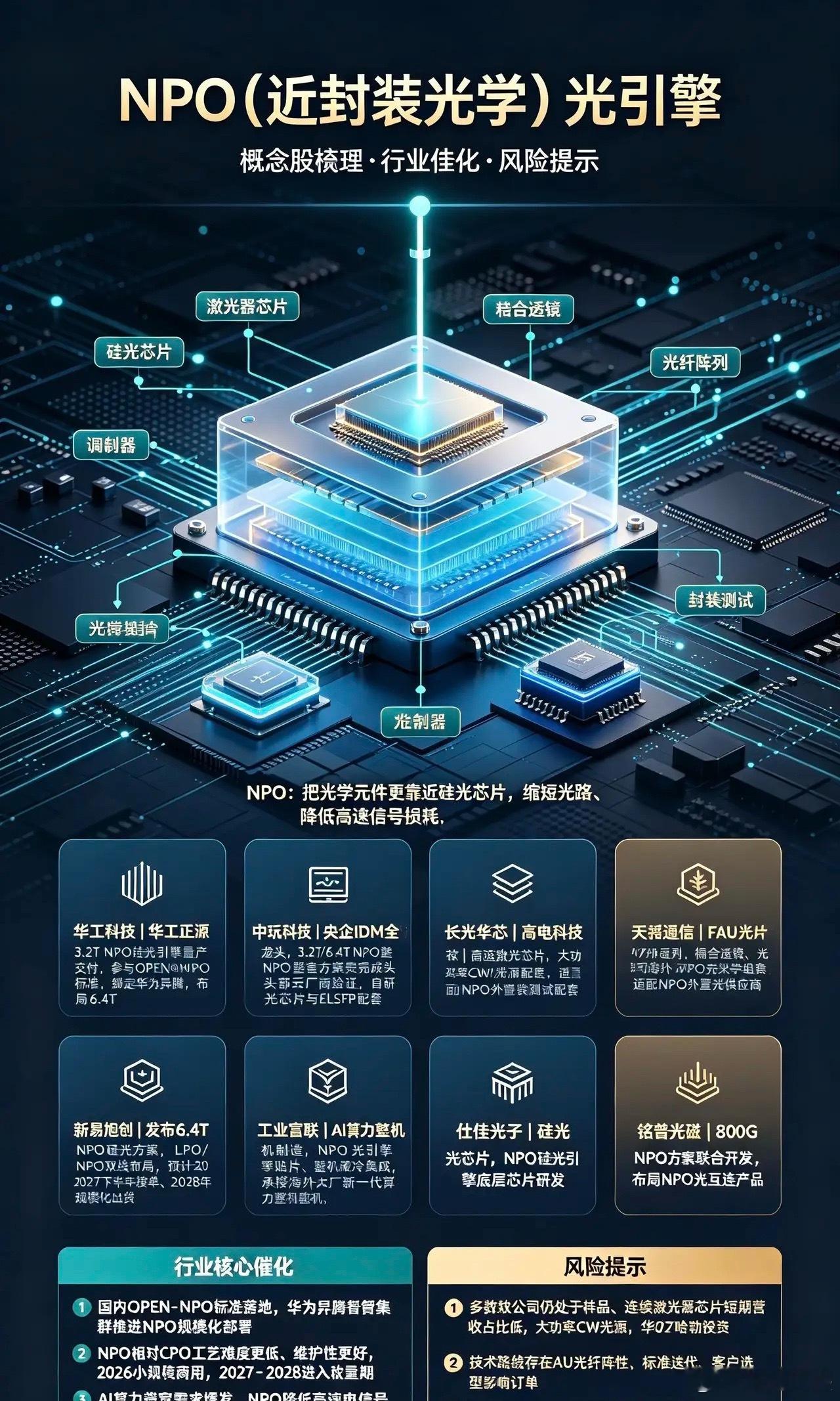 NPO（近封装光学）光引擎，概念梳理1. 华工科技子公司华工正源，3.2T NP