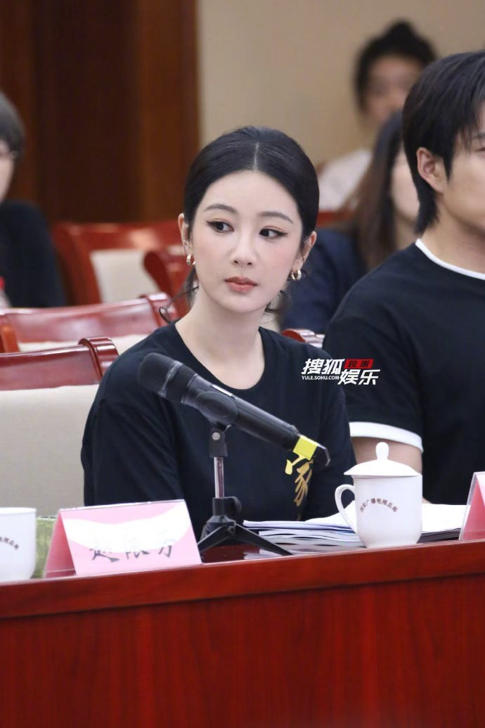 杨紫体制内感杨紫家业座谈现场状态杨紫家业座谈现场状态，杨紫体制内感，简单的黑T淡