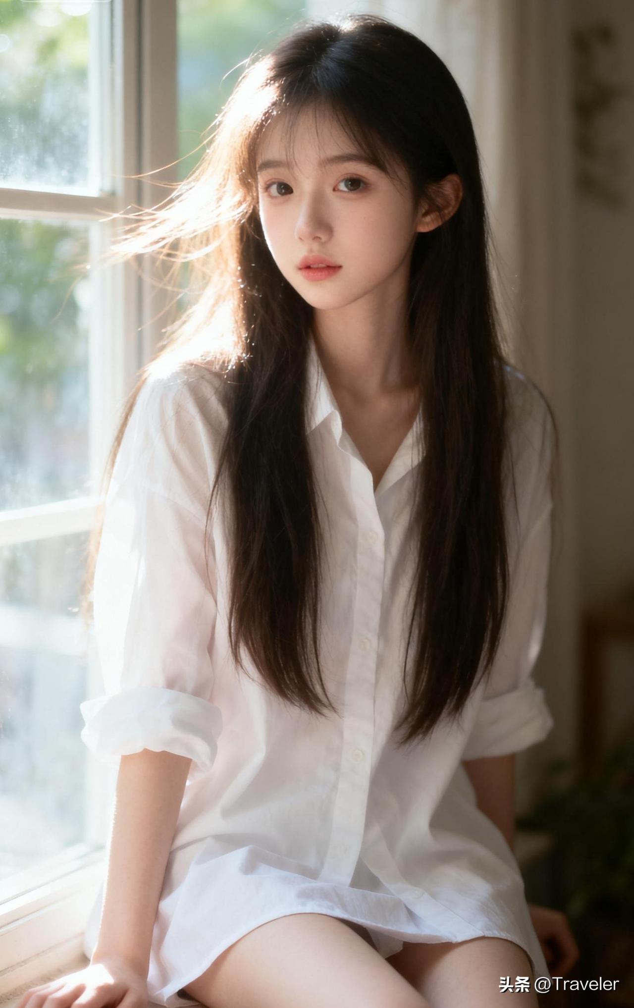 阳光洒进来的午后，少女静坐窗边，温柔如梦。