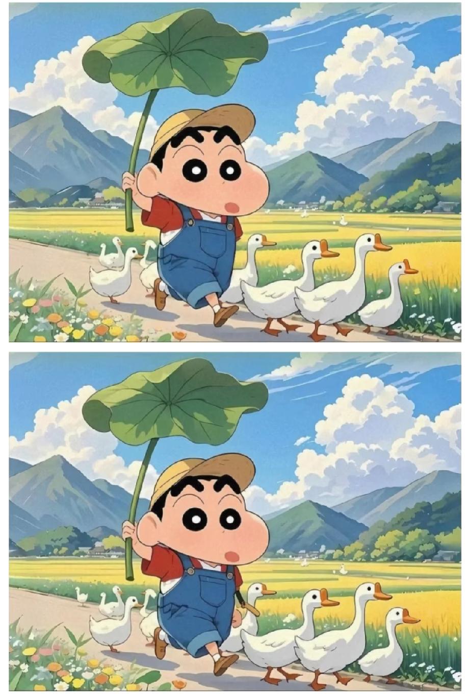 考验眼力的时候到了！蜡笔小新这两张图，你能找到11处不同吗？