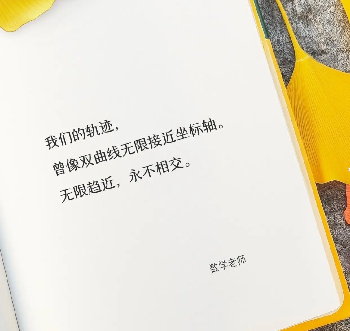 翻到一段很戳的数学文案：我们的轨迹，曾像双曲线无限接近坐标轴，无限趋近，永不相交