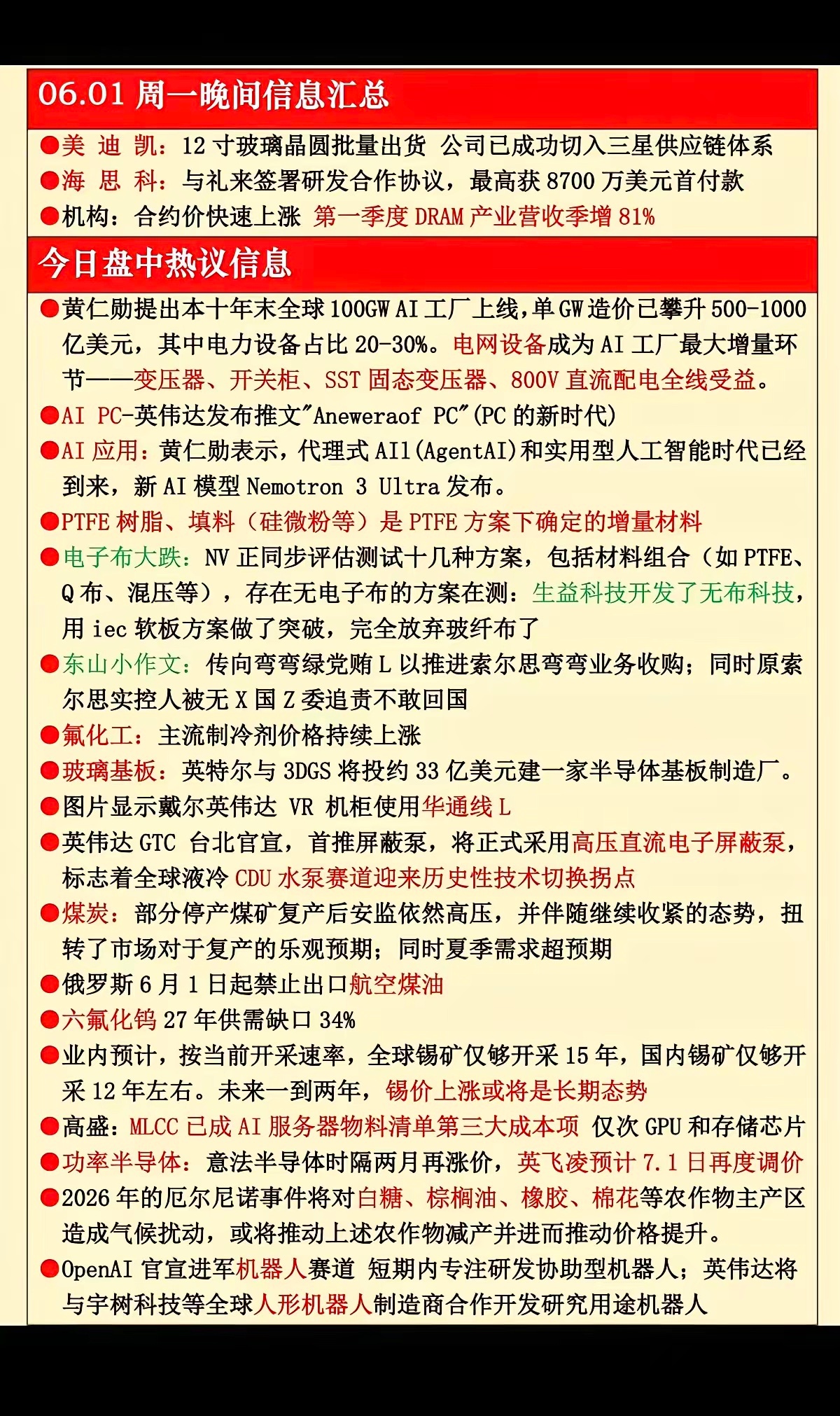 6.1周一  晚间  财经热点信息汇总！ 