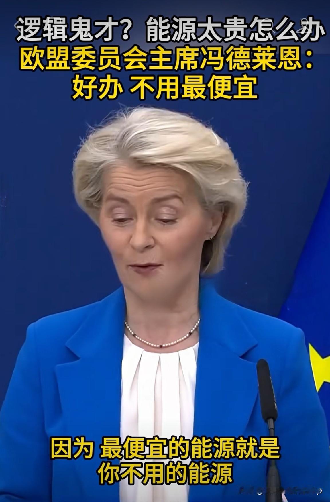 神逻辑？冯德莱恩称“不用的能源最便宜”，难道要让欧洲人用爱发电取暖？

能源太贵
