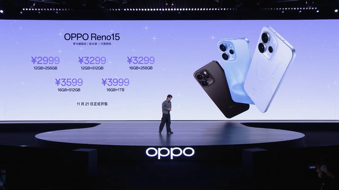 OPPO Reno15 发布：12+256GB 售价 2999 元、12+512