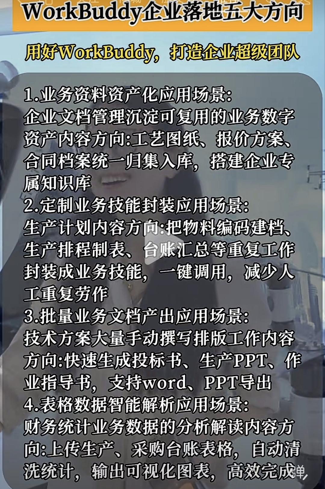 不生成废话，只任务闭环沉淀数据与证据。
①WorkBuddy业务资料资产化应用场
