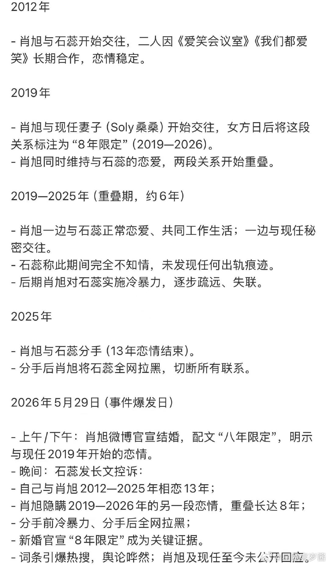 肖旭石蕊事件时间线 曝肖旭出轨，我们都爱笑！笑不了了 