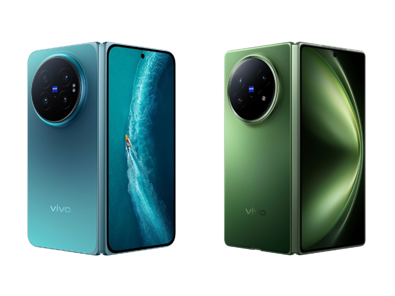 vivo X Fold6蓝洞和vivo X Fold5青松两代折叠屏的两款配色，