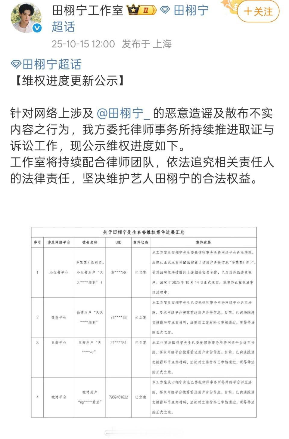 田栩宁工作室发布维权进展，才又被曝了和若若的偷拍，维权力度还需要加强呀 田栩宁工