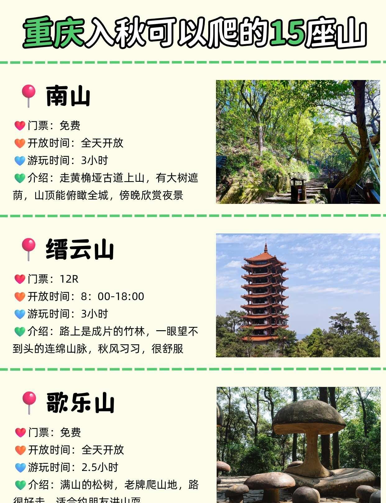 重庆入秋可以爬的15座山⛰️
整理重庆适合徒步爬山好去处，有城市近郊轻徒步，也有