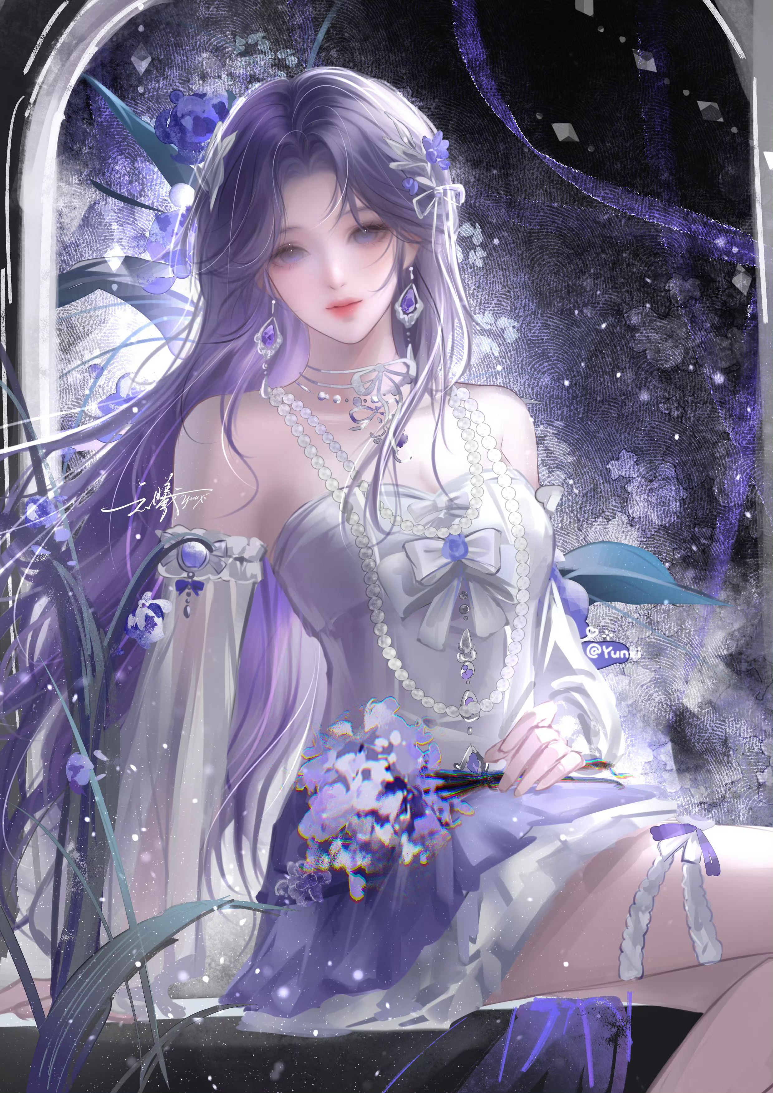 云曦芒种新贺图 | 一眼沦陷的温柔💜芒种入夏，紫花盛开✨紫发云曦手捧绣球花，朦