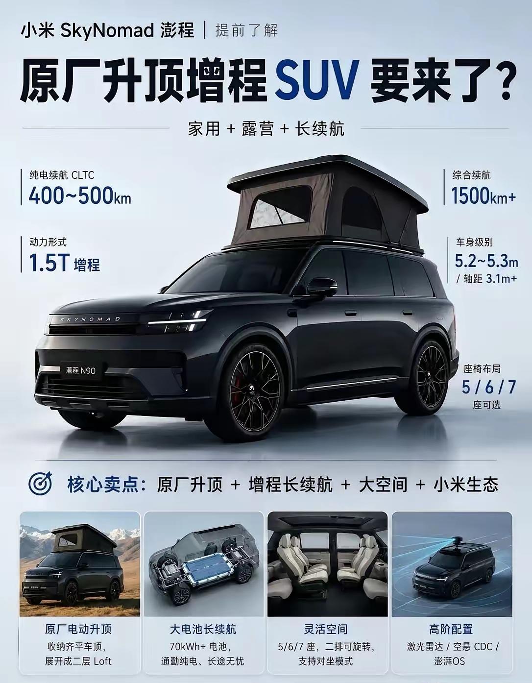 小米大5座7座车澎湃N90即将发布，工信部申报及官方公开信息的核心参数配置：
