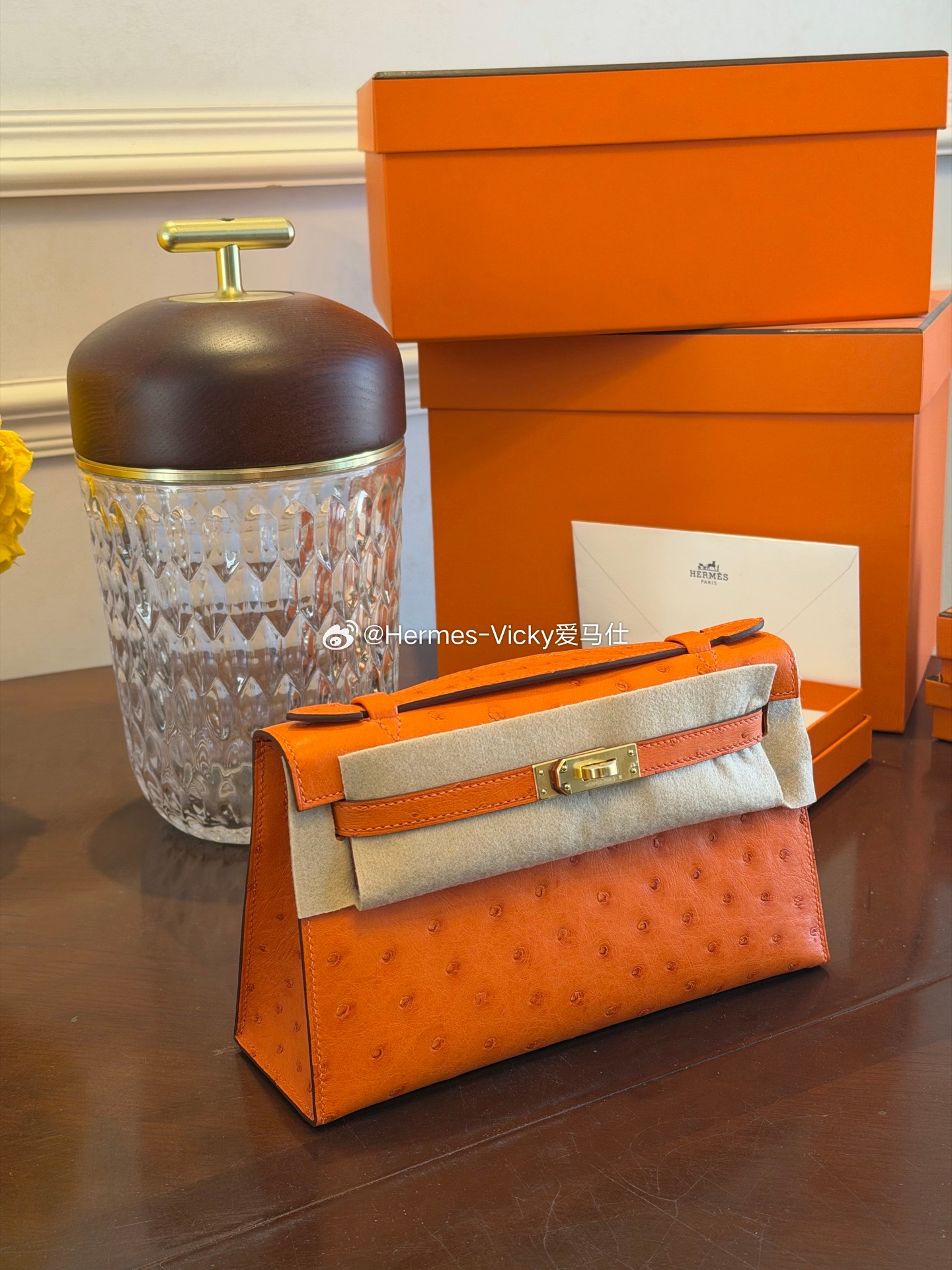 Mini Kelly 一代 经典橙🍊 鸵鸟皮金扣爱马仕hermes