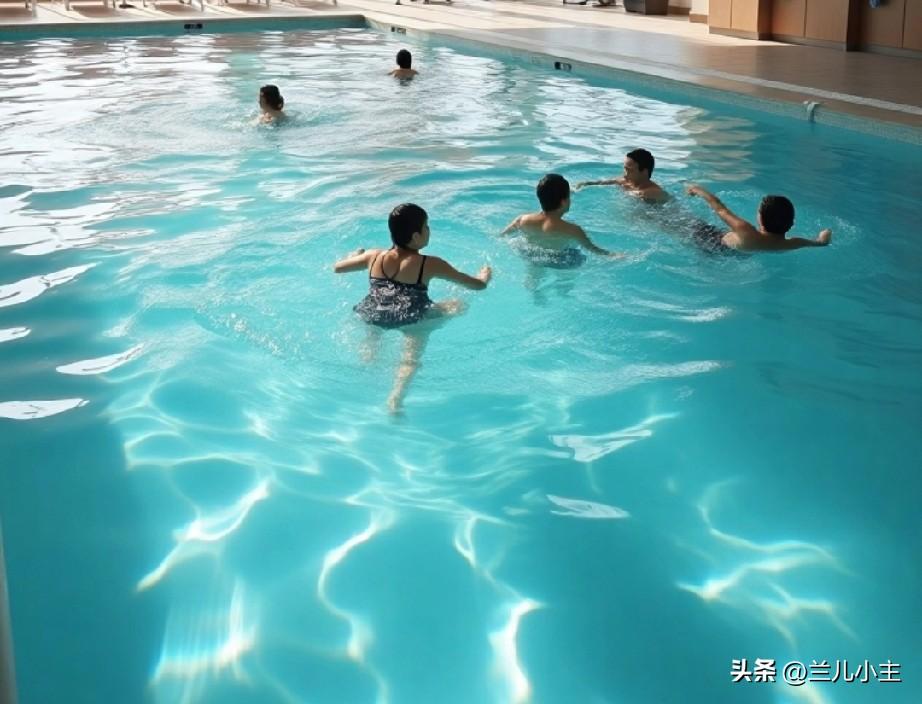 陪孩子游泳，水温还行，不算太凉。玩了两个小时，挺消耗体力的。中午带了点吃的，感觉