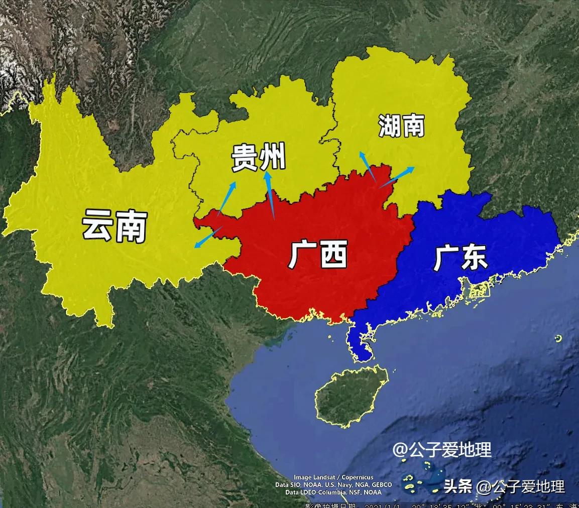 看地图，感觉广西跟云南、贵州、湖南的关系，比跟广东的还要亲？
你有没有仔细看过广