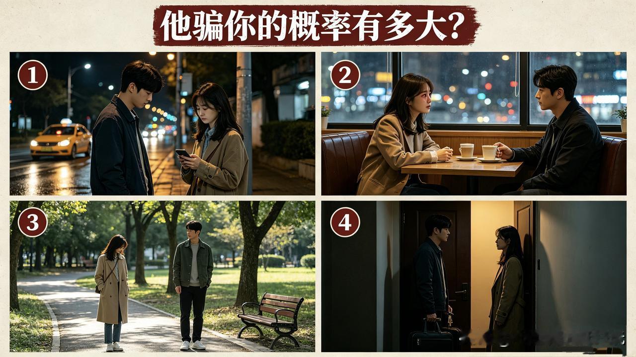 他骗你的概率有多大？
我今天的这个心理小测验，测的是你在两性关系里的真实清醒度。