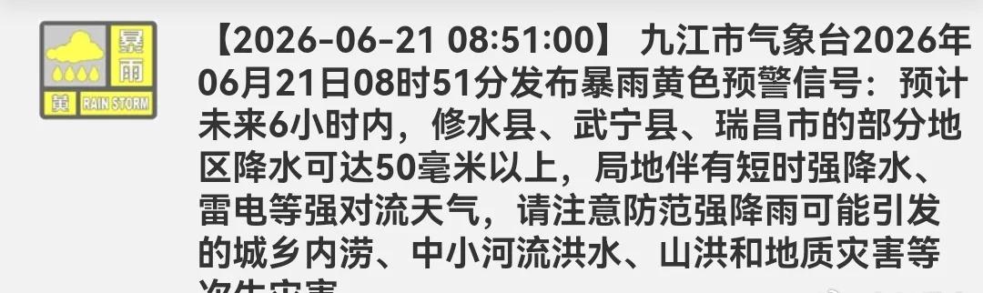【暴雨黄色预警！九江一地启动防汛四级应急响应】 ​​​