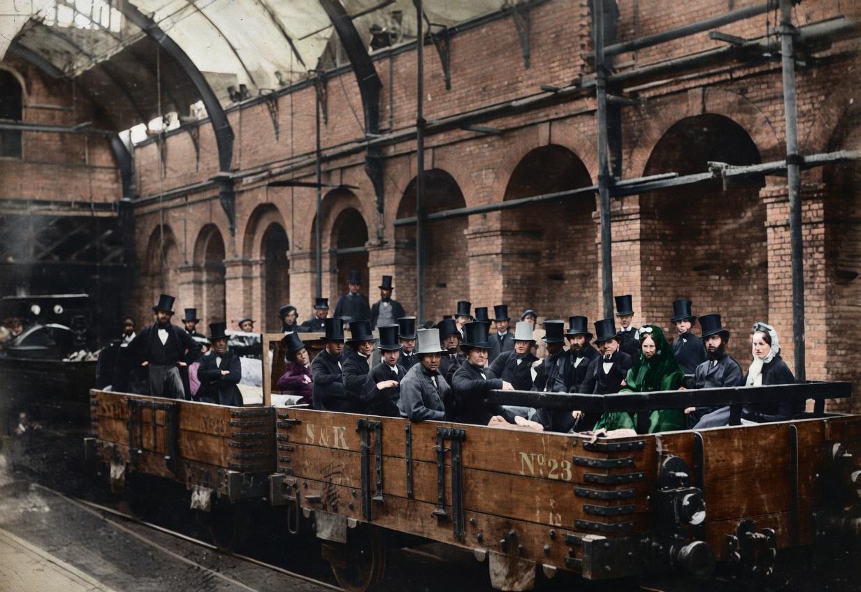 1862年，伦敦，世界上第一条客运地铁上，当时运行的列车并非封闭车厢，而是敞篷式