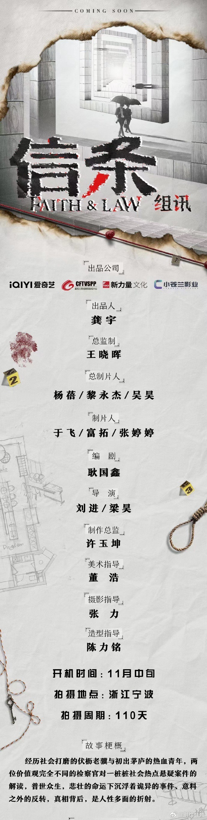 🍉爱奇艺悬疑剧《信条》组讯 主演：屈楚萧、刘奕君、闫妮 导演：刘进（白鹿原）、