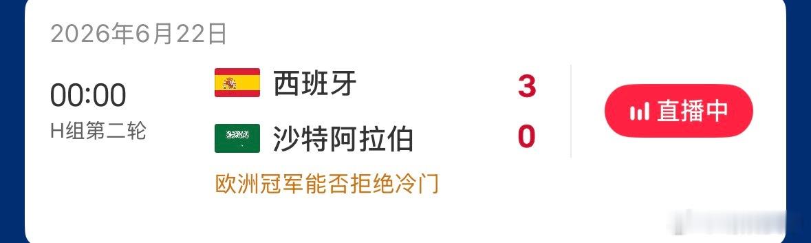 西班牙vs沙特场比赛西班牙队完全掌控了节奏，控球率高达85%以上，对沙特队的球门