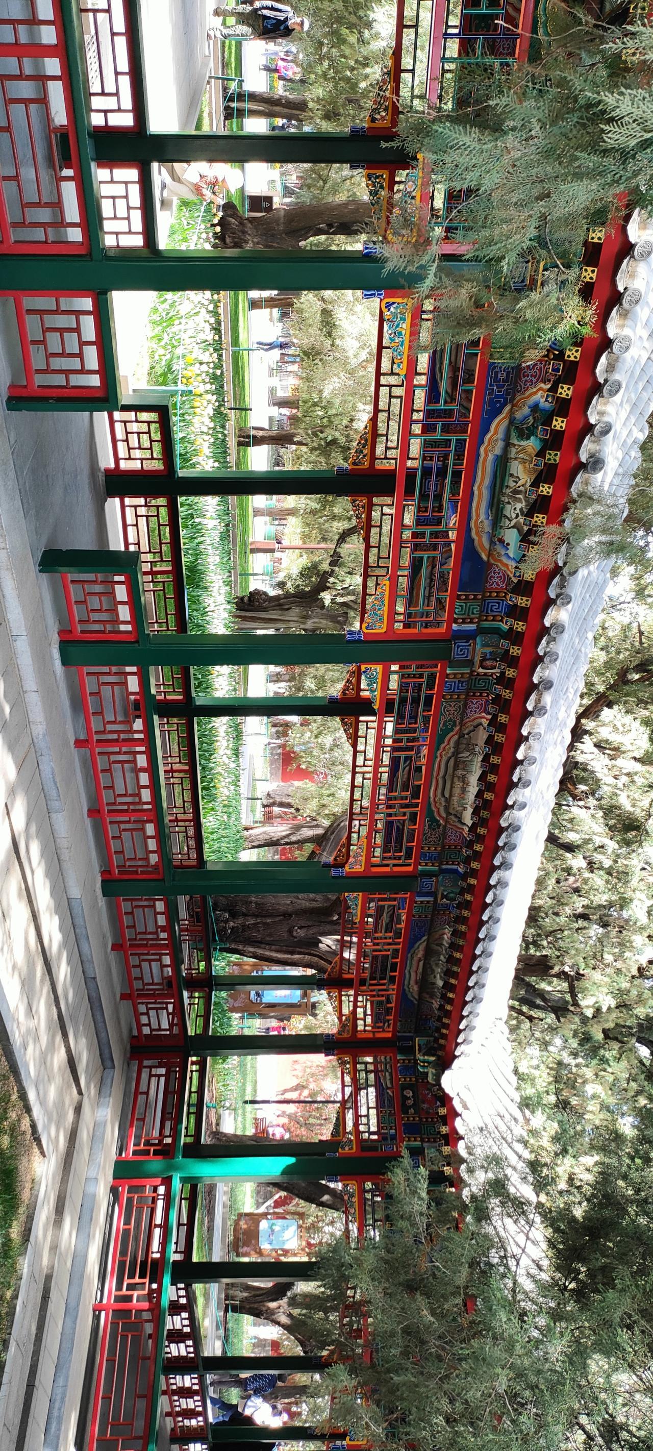 古色古香的庭院，红绿相间的栏杆，仿佛穿越时空的美丽。