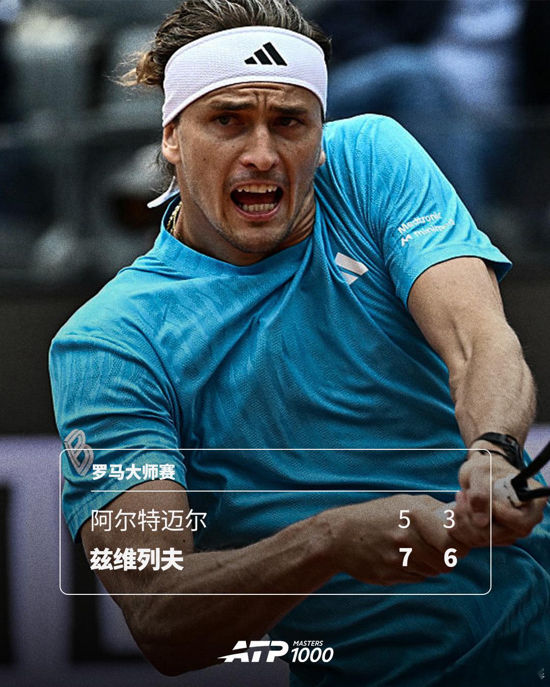 兹维列夫首秀获胜🔥ATP1000 罗马大师赛第二轮，两届赛会冠军兹维列夫以7-