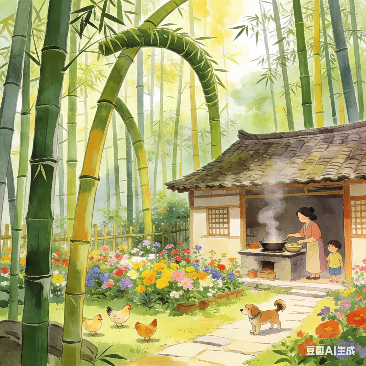 杉木冲有一个陈木匠，每日外出做工，傍晚时回家，路经一片竹林，林中有一独户人家。