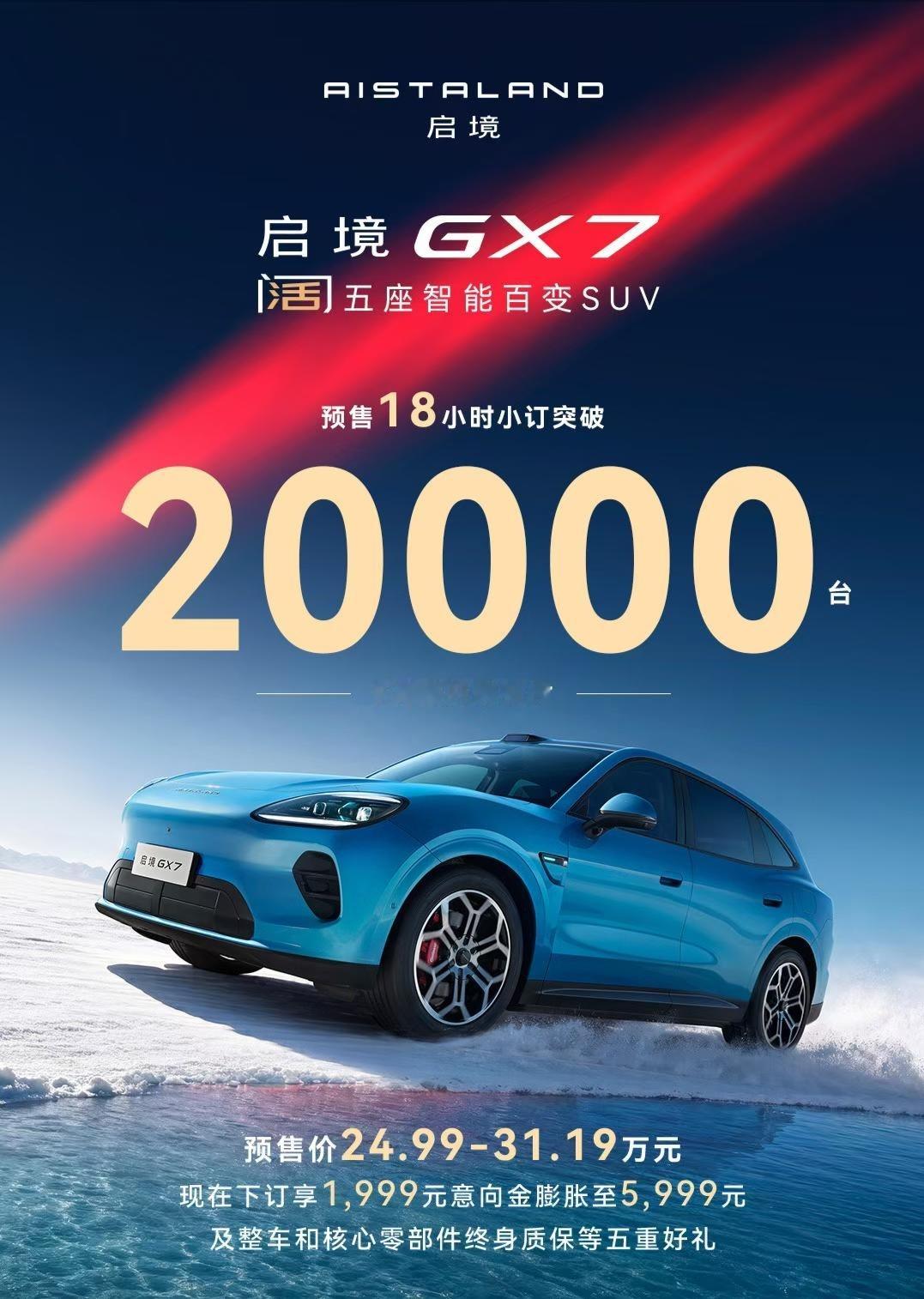 启境GX7正式开启预售，24.99万至31.19万。新车定位阔五座智能百变SUV
